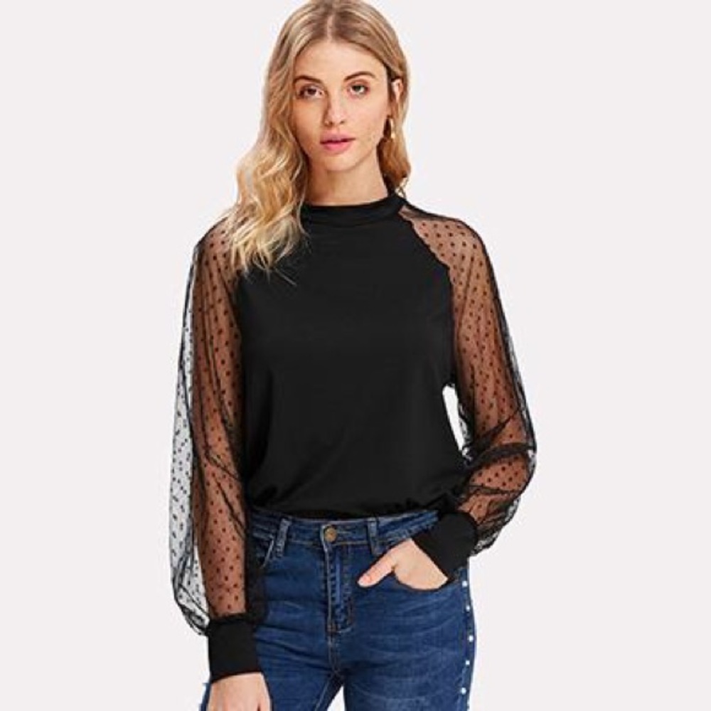 Like New! Polka dot sheer mesh sleeve blouse-L
